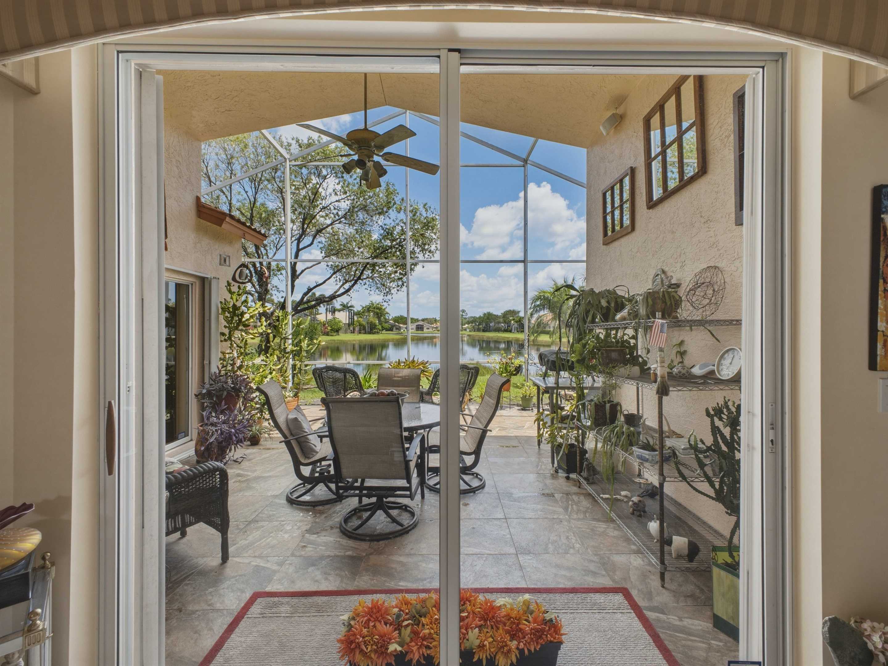 Living area opening toward the waterfront view