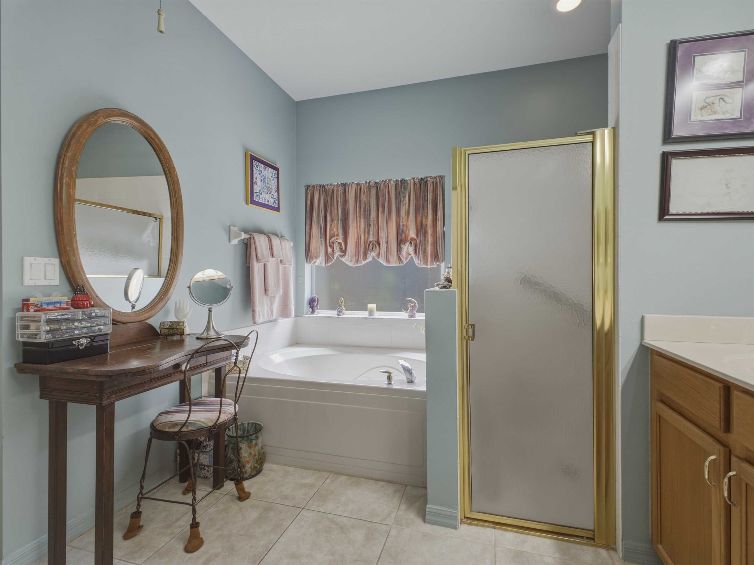 Primary bathroom inside the home